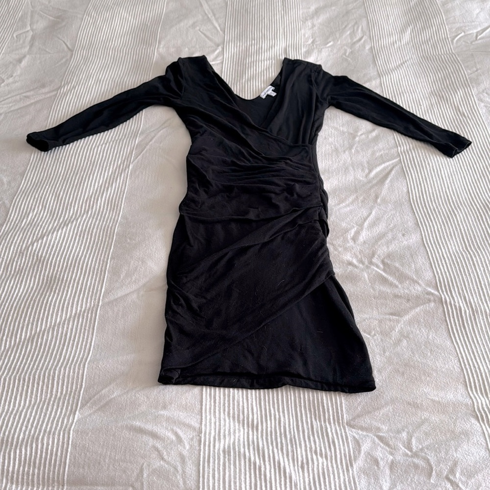 James Perse Black Tucked Faux Wrap Jersey Dress Size 0